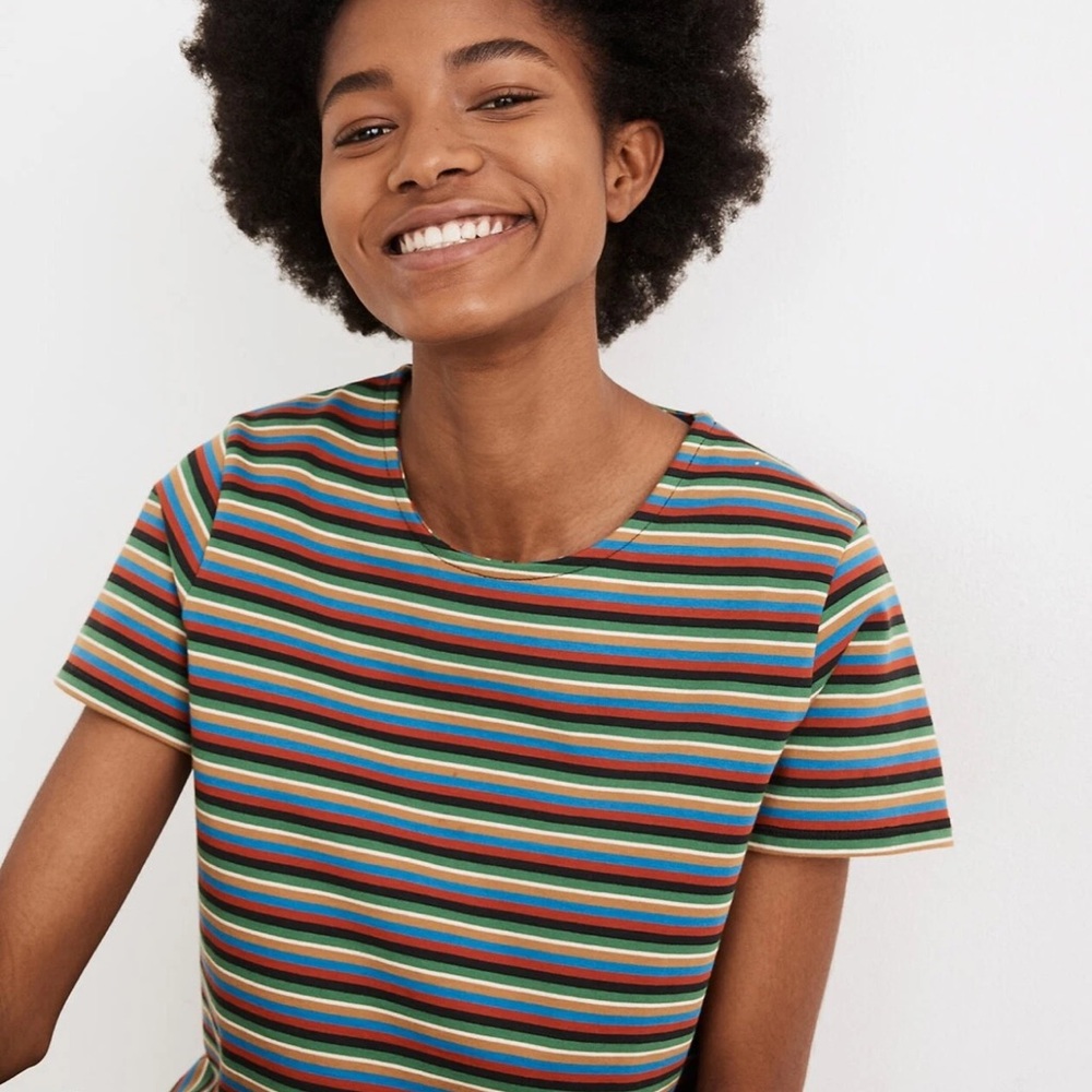 Madewell Lux Heavy Weight Crop Tee Mathis Stripe S Grunge Gorpcore Rainbow Boxy